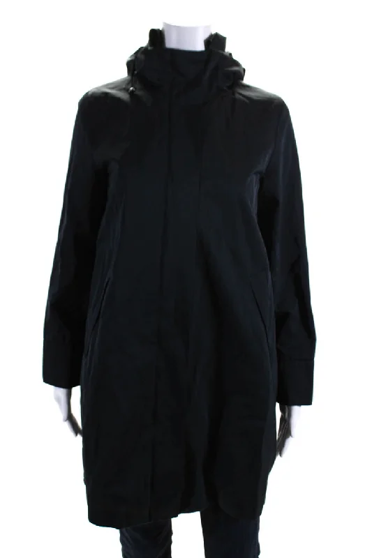 women's reversible coat -Weekend Max Mara Womens Navy Removable Hood Full Zip Long Sleeve Jacket