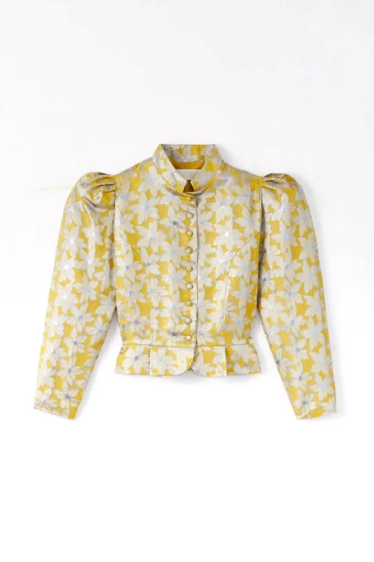 warm padded coat for women -Women's Amoako Lilium Jacquard Jacket In Yellow/blue