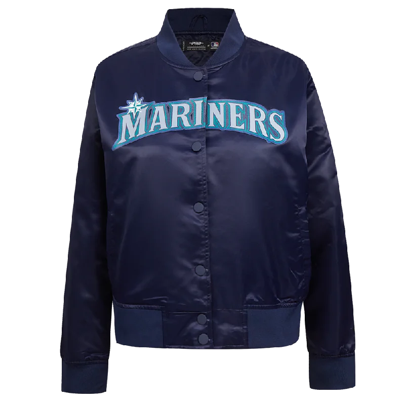 women's long trench coat -MLB SEATTLE MARINERS CLASSIC WOMEN'S SATIN JACKET (MIDNIGHT NAVY)