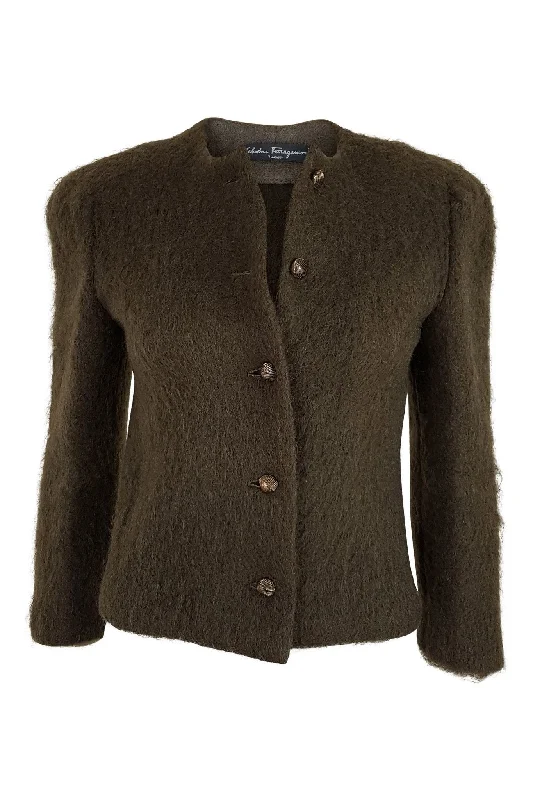 women's classic pea coat -SALVATORE FERRAGAMO Moss Green Wool Short Jacket (S)