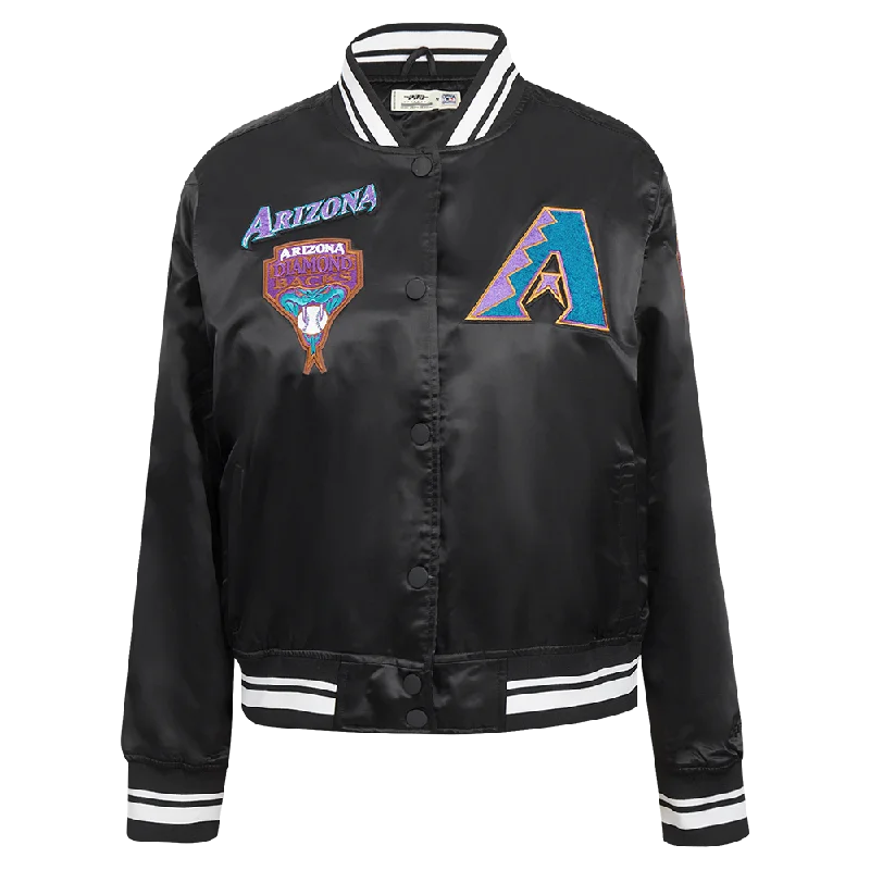 warm shearling coat for women -MLB ARIZONA DIAMONDBACKS RETRO CLASSIC WOMEN'S RIB SATIN JACKET (BLACK)