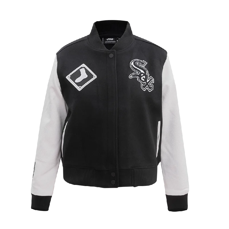 ladies' fleece zip-up jacket -MLB CHICAGO WHITE SOX CLASSIC WOOL WOMEN'S VARSITY JACKET (BLACK/WHITE)