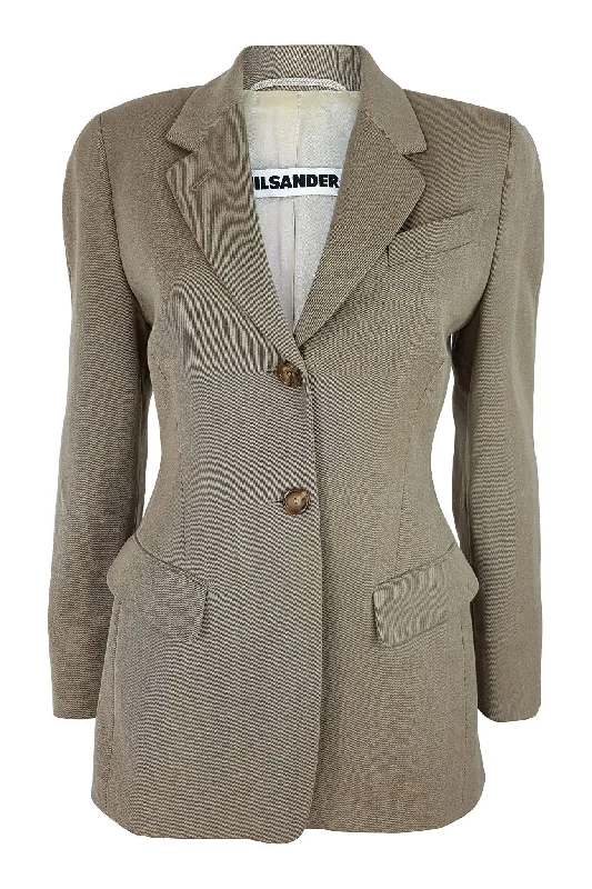 stylish knitted jacket for women -JIL SANDER Pure New Wool Light Brown Single Breasted Jacket (FR 38)