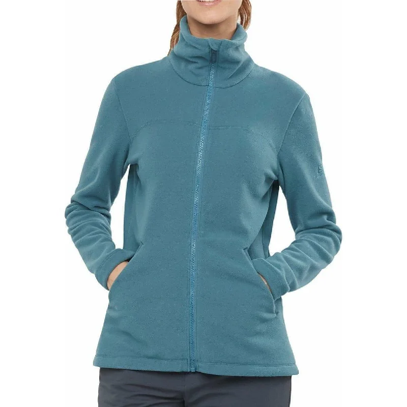 women's double-breasted coat -Salomon Essential Cozy Womens Fleece Jacket - Blue