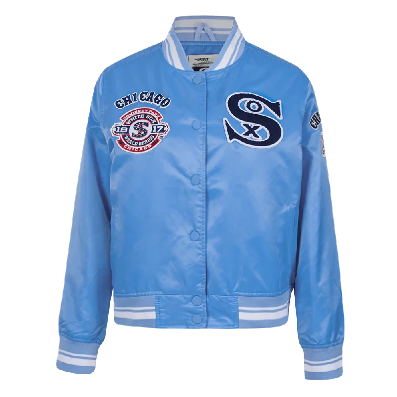 women's casual denim jacket -MLB CHICAGO WHITE SOX RETRO CLASSIC WOMEN'S SATIN JACKET (UNIVERSITY BLUE/WHITE)