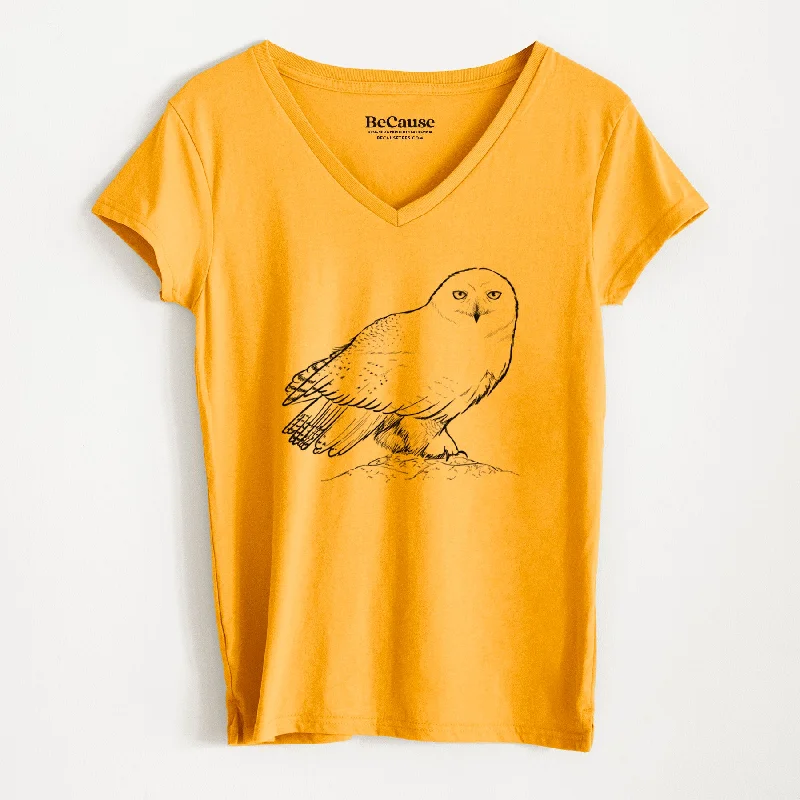 ladies' ruched front blouse -Snowy Owl - Bubo scandiacus - Women's 100% Recycled V-neck