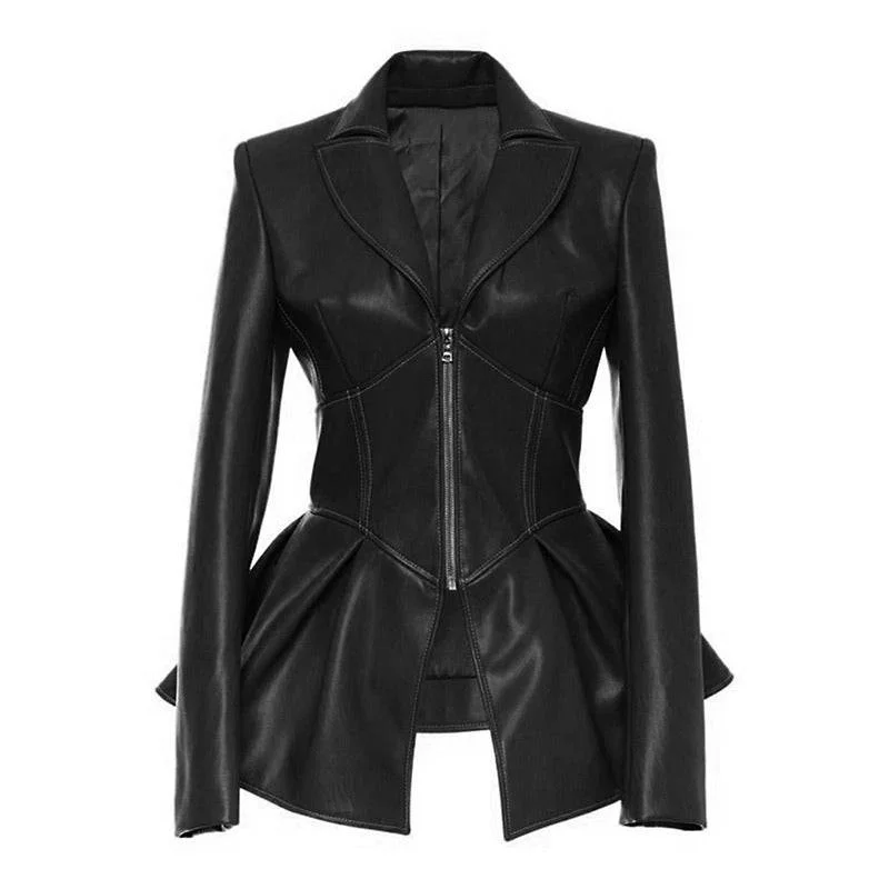 ladies' puffer jacket -Vegan Leather Corset Style Waist Jacket