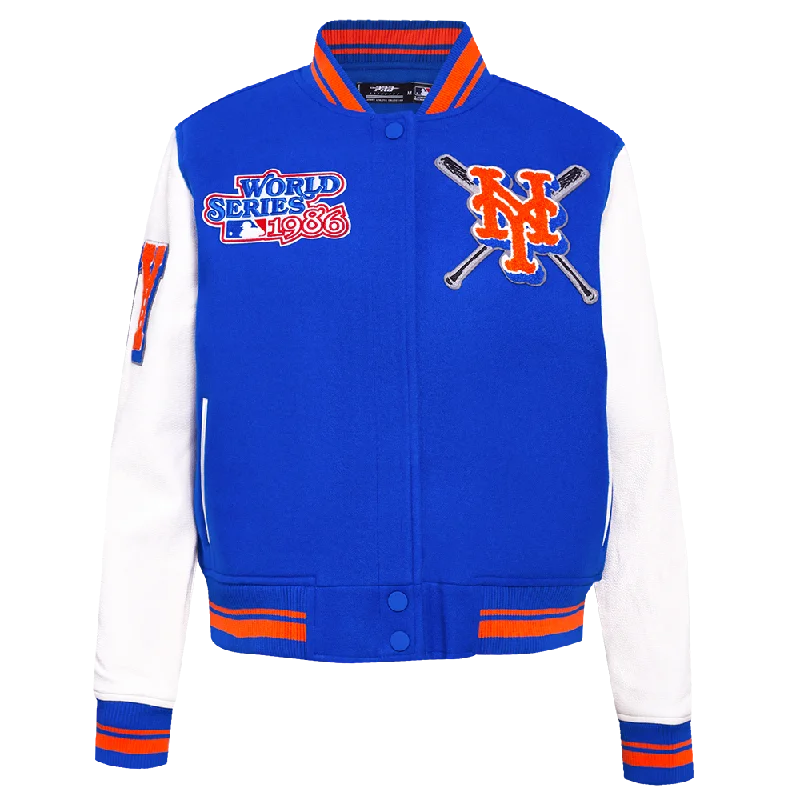 stylish knitted jacket for women -MLB NEW YORK METS MASHUP WOMEN'S RIB WOOL VARSITY JACKET (ROYAL/ORANGE/ROYAL)