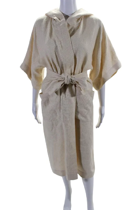 women's asymmetrical zip jacket -Lisa Marie Fernandez Womens Linen Belted Wrap Light Coat White Beige