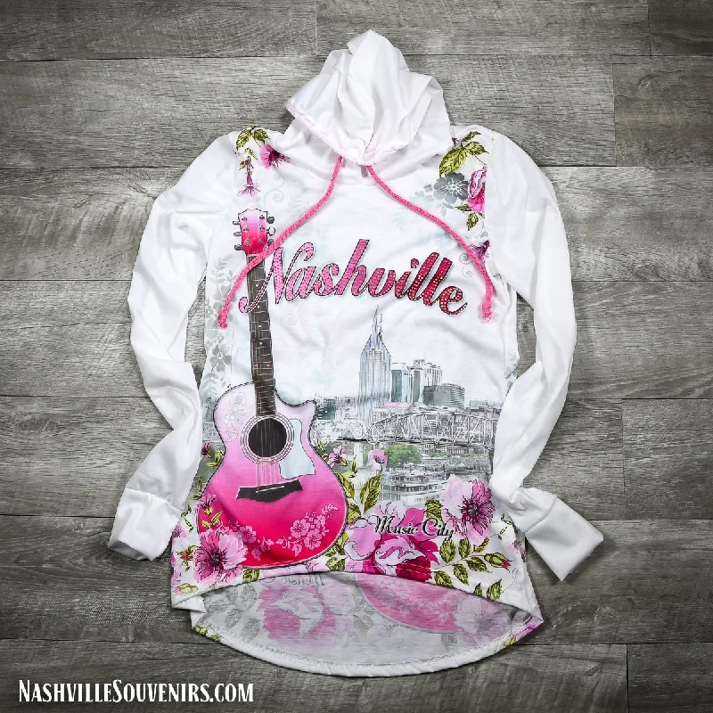 women's oversized sweatshirt -Womens Nashville Hoody Floral Guitar