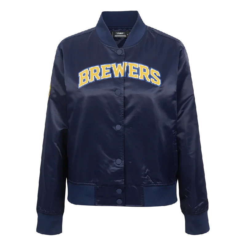 women's fur-trimmed parka -MLB MILWAUKEE BREWERS CLASSIC WOMEN'S SATIN JACKET (MIDNIGHT NAVY)