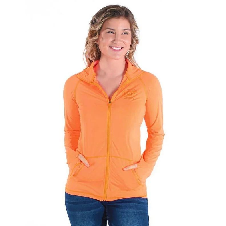 women's lightweight cargo jacket -Cowgirl Tuff Western Jacket Womens Breathe Zip Tangerine 100491