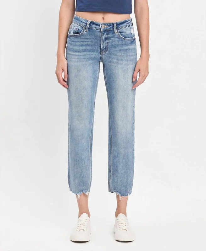 high-rise vintage jeans for women -Mid Rise Crop Regular Straight Jeans In Light Wash