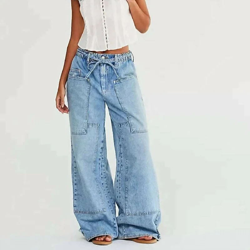 women's casual denim shorts -Outlaw Wide Leg Jeans In Drizzle