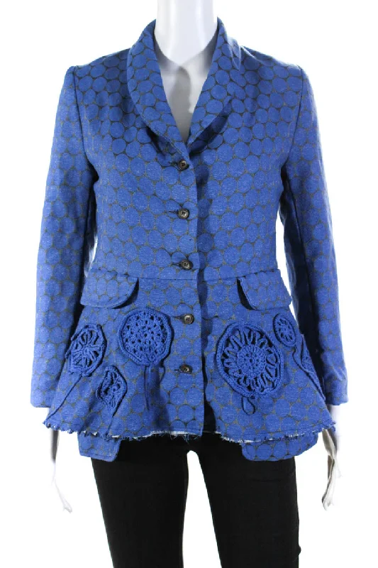 chic oversized blazer for women -Phos Phoro Womens Peplum Jacket with Crochet Applique  Blue