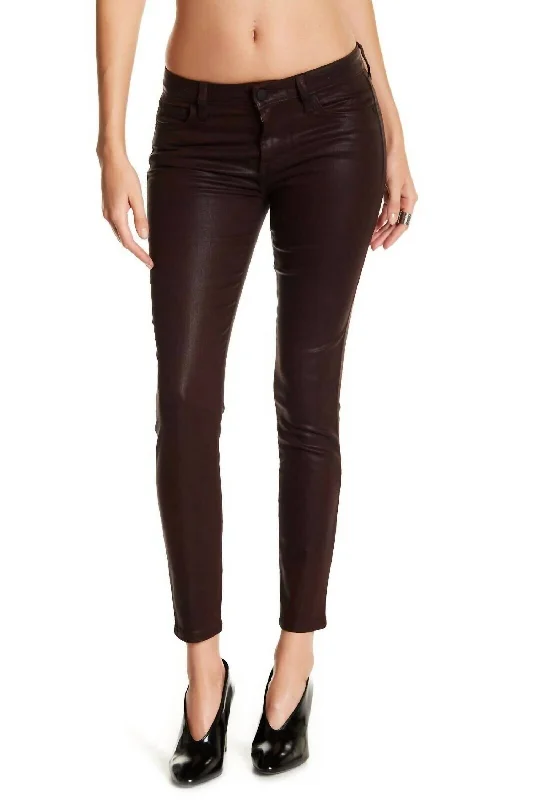 ladies' straight-cut denim jeans -The Icon Coated Ankle Denim Skinny Jeans In Deep Orchid