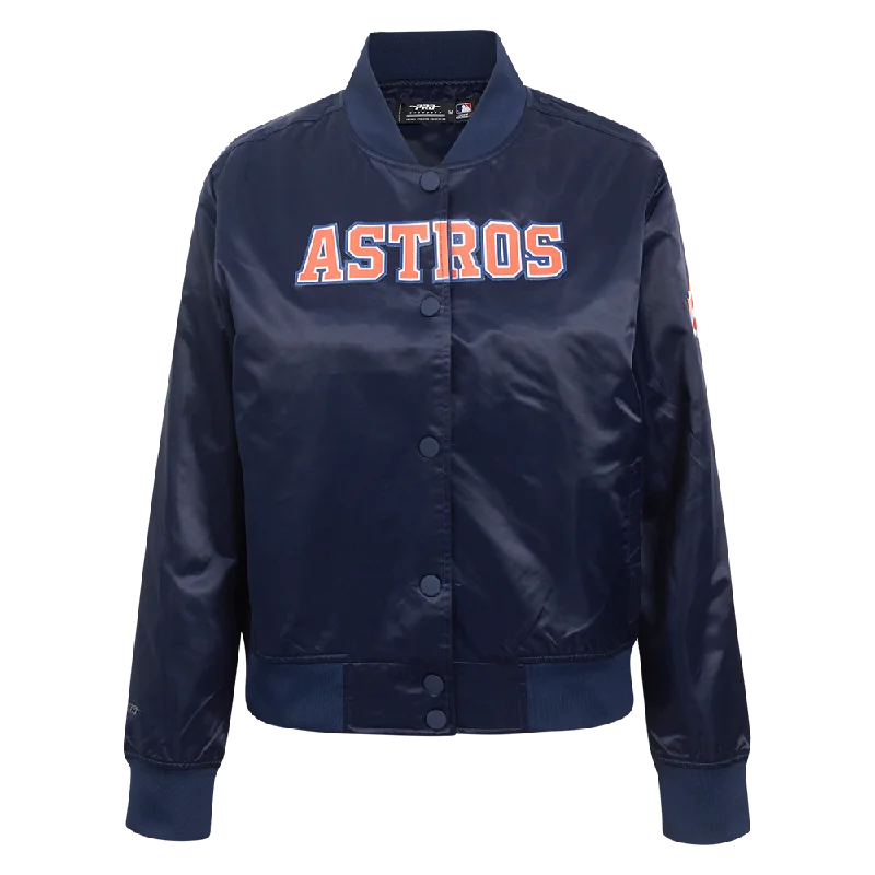 ladies' longline puffer coat -MLB HOUSTON ASTROS CLASSIC WOMEN'S SATIN JACKET (MIDNIGHT NAVY)