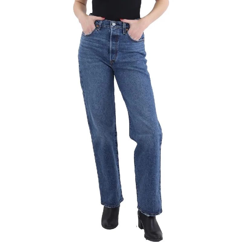 trendy two-tone denim jeans -Womens High Rise Stretch Straight Leg Jeans