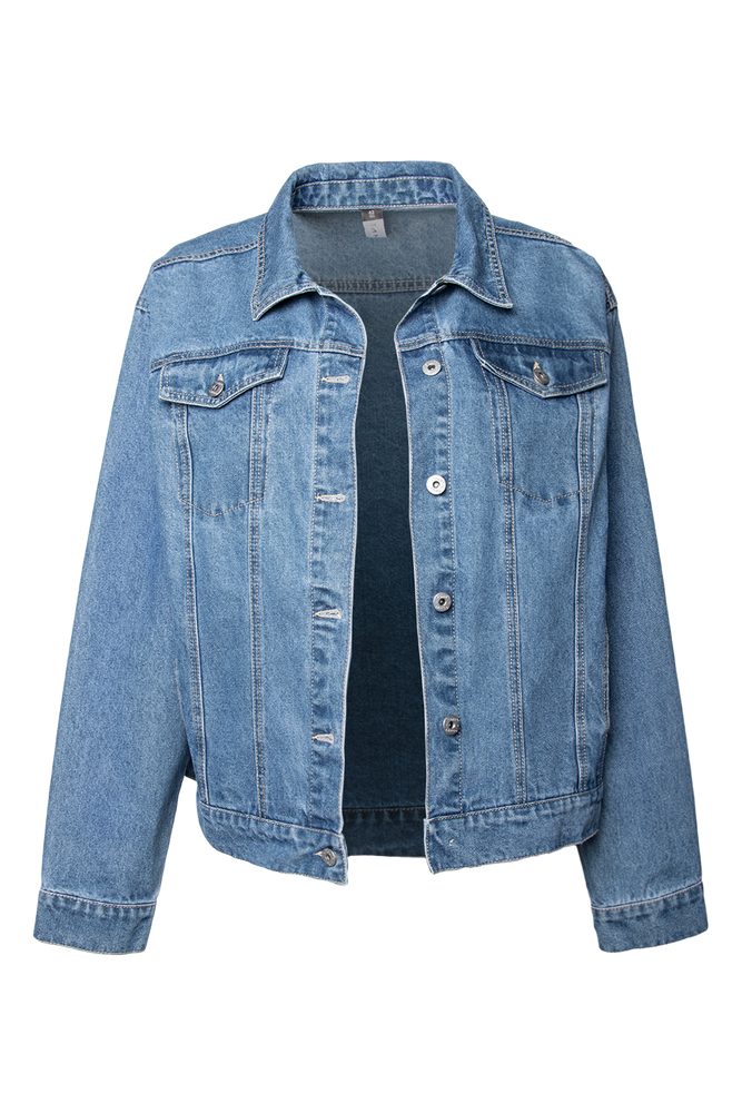 cropped faux leather jacket for women -Denim Trucker Jacket Light Blue