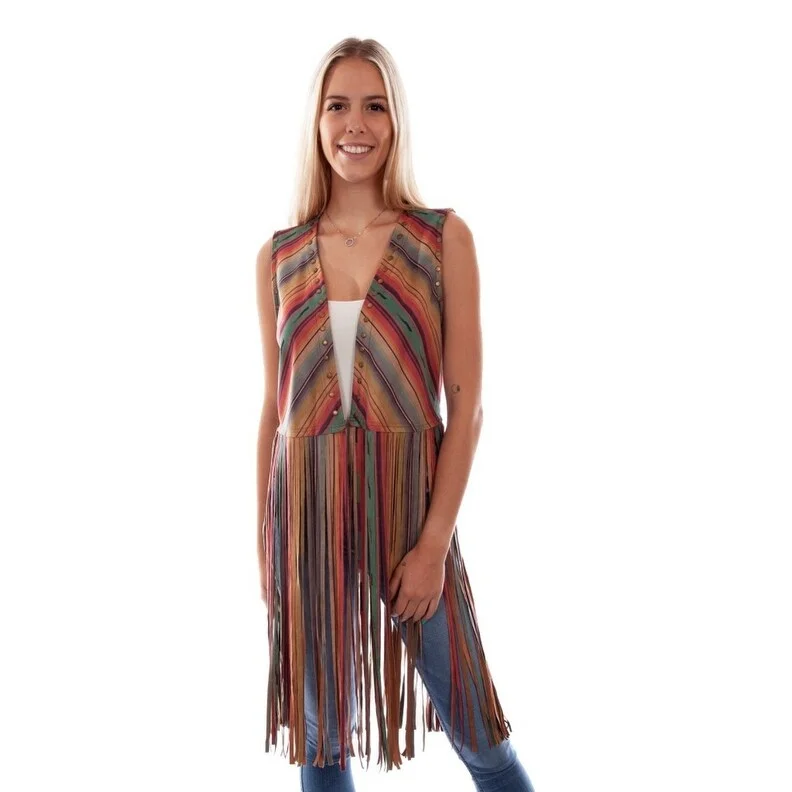 soft touch sherpa coat for women -Scully Western Vest Womens Microfiber Fringe Southwest Serape F0_HC764