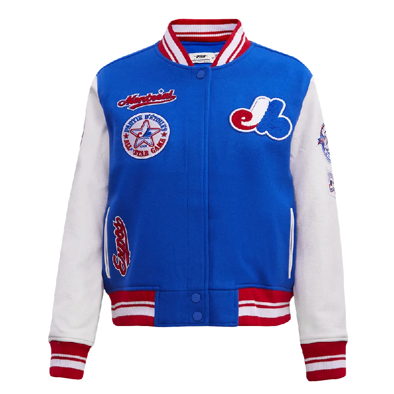 women's reversible coat -MLB MONTREAL EXPOS RETRO CLASSIC WOMEN'S RIB WOOL VARSITY JACKET (ROYAL BLUE/RED)