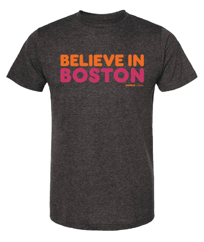 stylish smocked top for ladies -Believe In Boston x Dunkin' Shirt - Gray