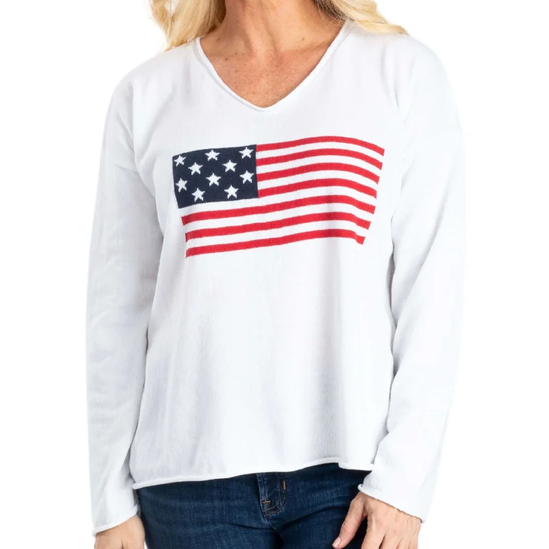 stylish halter neck top for ladies -Women's Town Pride Made in USA V-Neck Flag Sweater