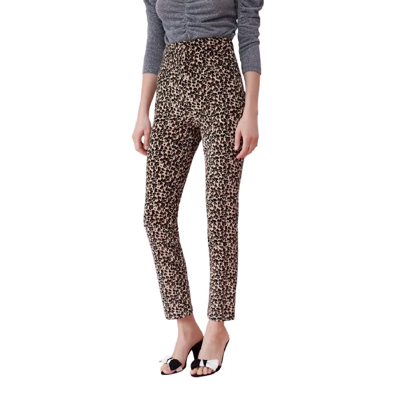 ladies' ripped boyfriend-style jeans -Leopard Velvet High Waist Pants In Multicolor