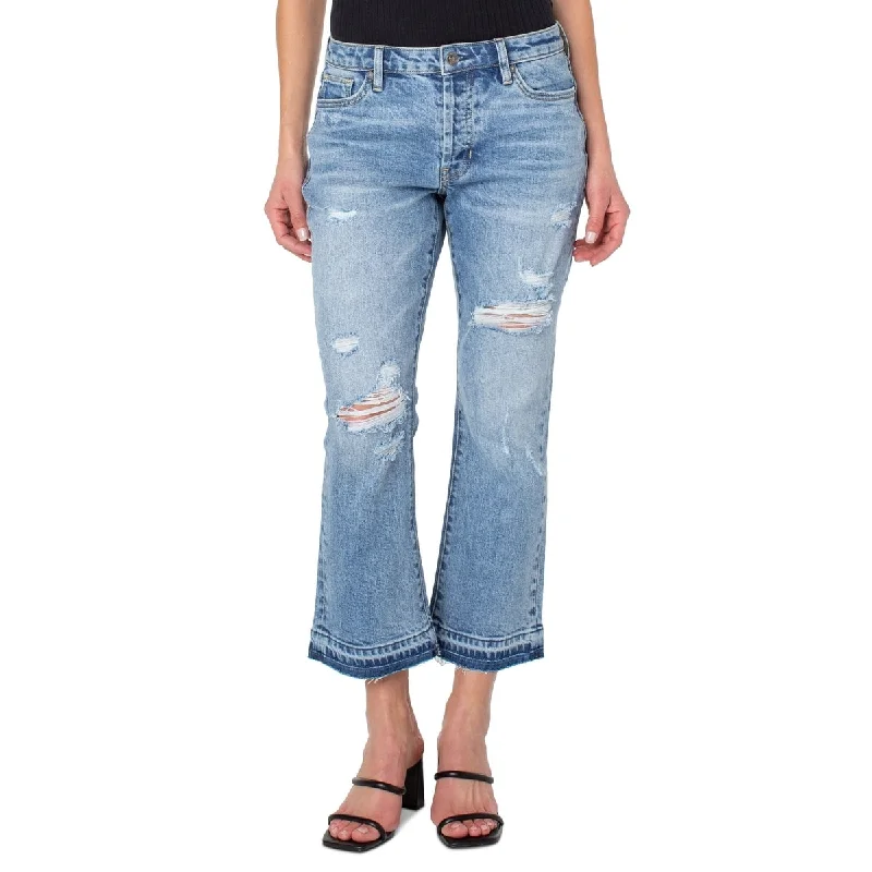 women's tapered mom jeans -Earnest Sewn Women's Bootcut Cropped Flare Jeans Blue