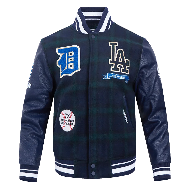 chic oversized blazer for women -MLB LOS ANGELES DODGERS PRO PREP PLAID WOOL VARSITY JACKET (FOREST GREEN/MIDNIGHT NAVY)