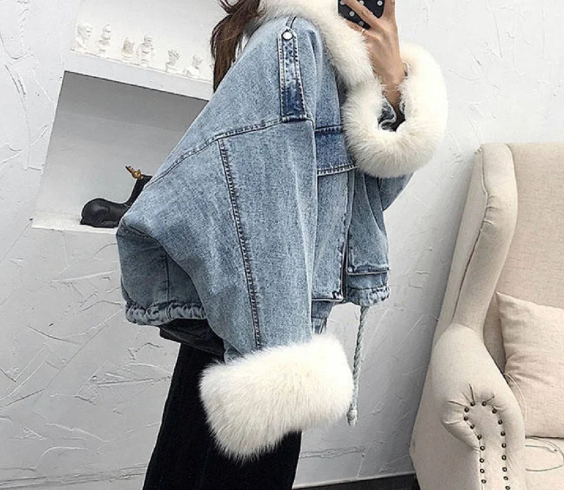 Blue Denim with White Fur