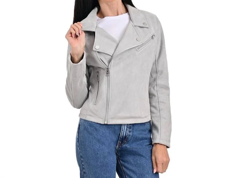 breathable softshell jacket for women -Biker Jacket In Gray