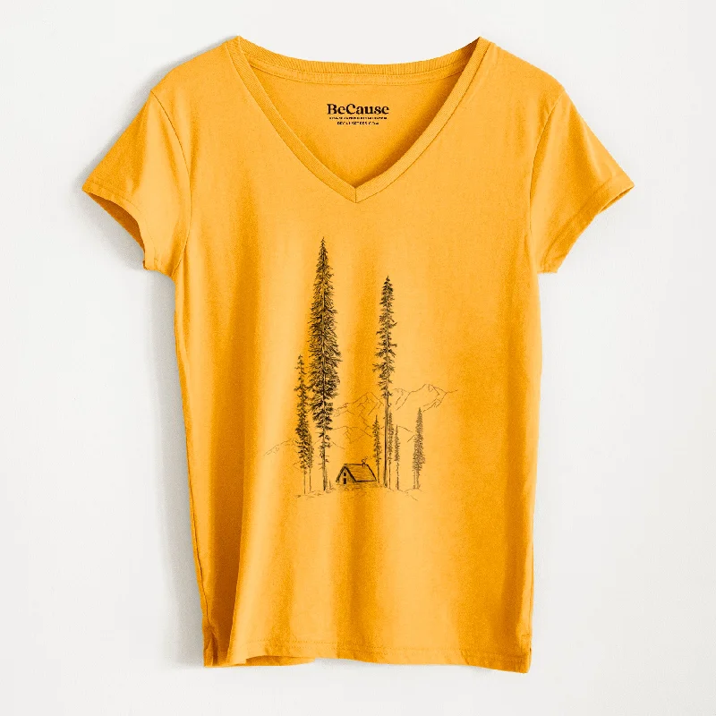 ladies' flowy chiffon blouse -Mountain Pine Cabin Retreat - Women's 100% Recycled V-neck