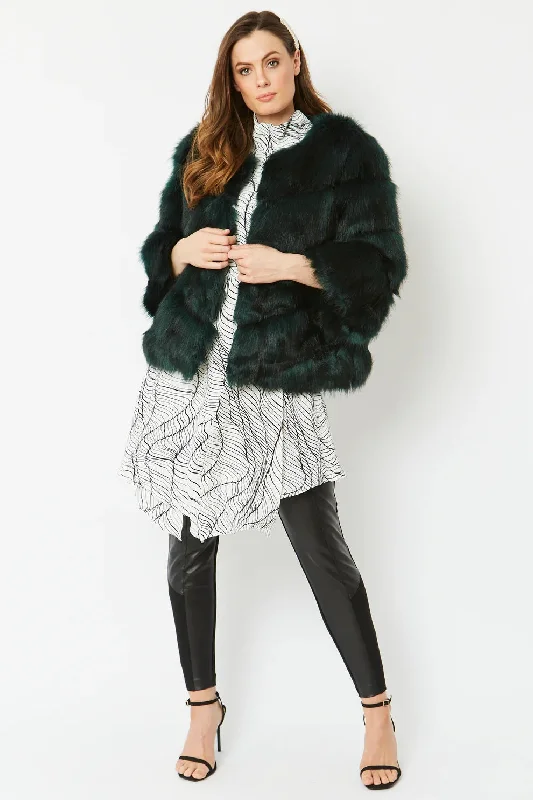 women's long trench coat -Dark Green Faux Fur Ella Coat