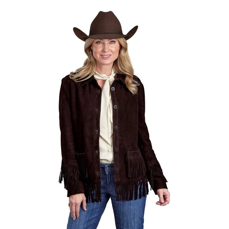 double-layered long coat for women -Stetson Western Jacket Womens Button Fringe Brown 11-098-0539-7103 BR