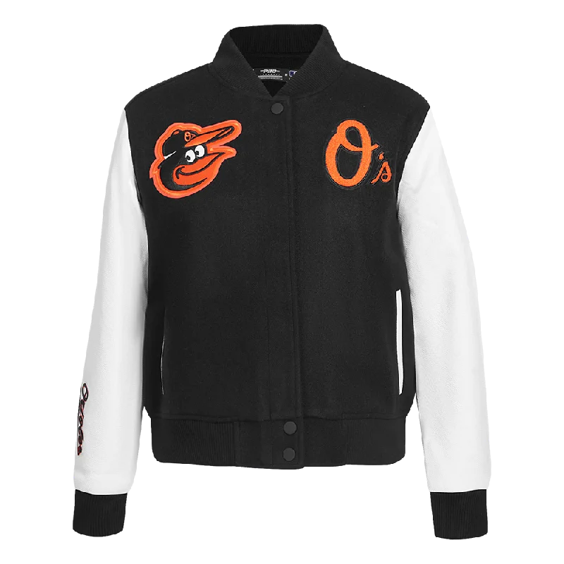 winter-ready women's parka -MLB BALTIMORE ORIOLES CLASSIC WOOL WOMEN'S VARSITY JACKET (BLACK/WHITE)