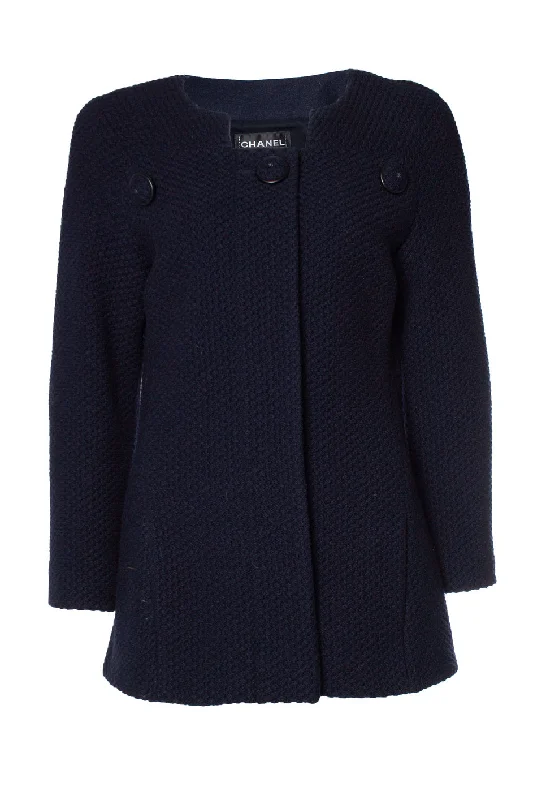 sophisticated evening coat for women -navy blue wool mod coat