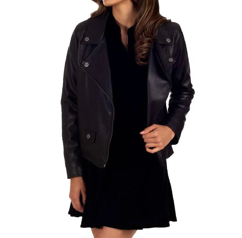 stylish longline coat for women -Faux-Leather Biker Jacket In Black