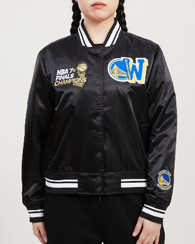 cropped wool blazer for women -NBA GOLDEN STATE WARRIORS MASHUP WOMEN'S SATIN JACKET (BLACK)