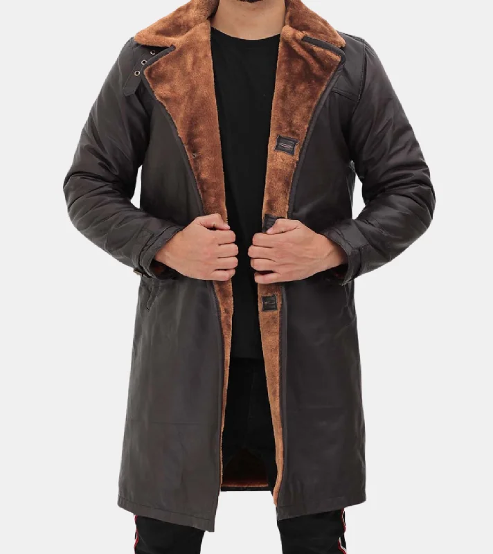 warm padded coat for women -Atlas Men's Brown Shearling Leather Coat