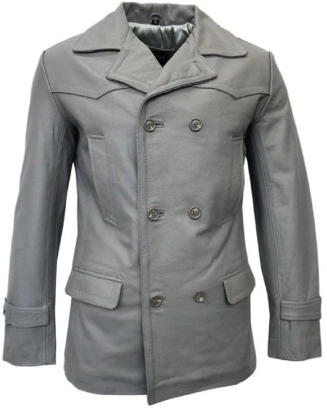 fitted wool blend coat for women -World War 2 German Grey Three Qaurter Leather Pea Coat Blazer