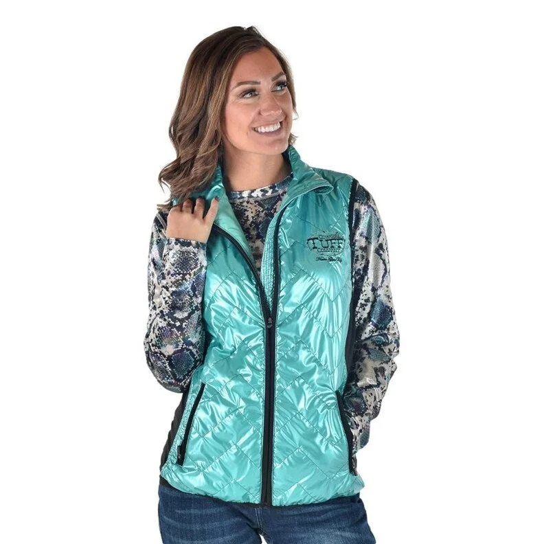 women's travel-friendly jacket -Cowgirl Tuff Western Vest Womens Zip Hand Pockets Turquoise 100724