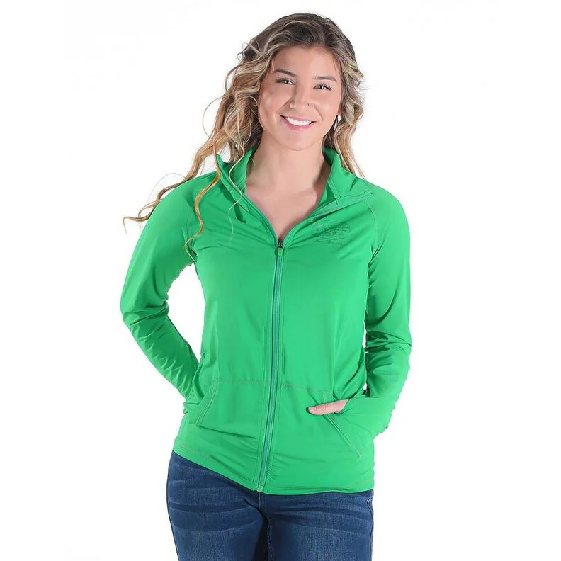 winter-ready women's parka -Cowgirl Tuff Western Jacket Womens Breathe Zip Money Green 100486