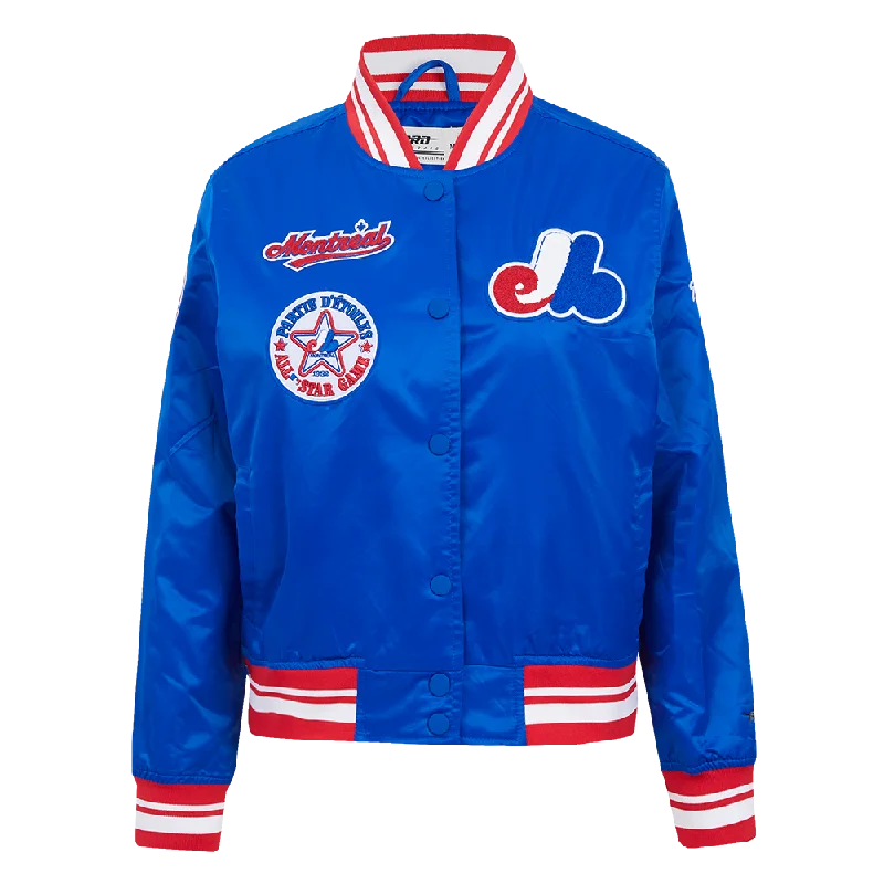 waterproof hiking jacket for women -MLB MONTREAL EXPOS RETRO CLASSIC WOMEN'S RIB SATIN JACKET (ROYAL BLUE/RED)