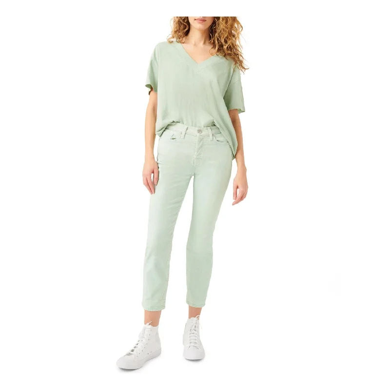 ladies' cotton stretch jeans -7 For All Mankind Women's Stretch Zippered Pocketed Skinny Jeans Green