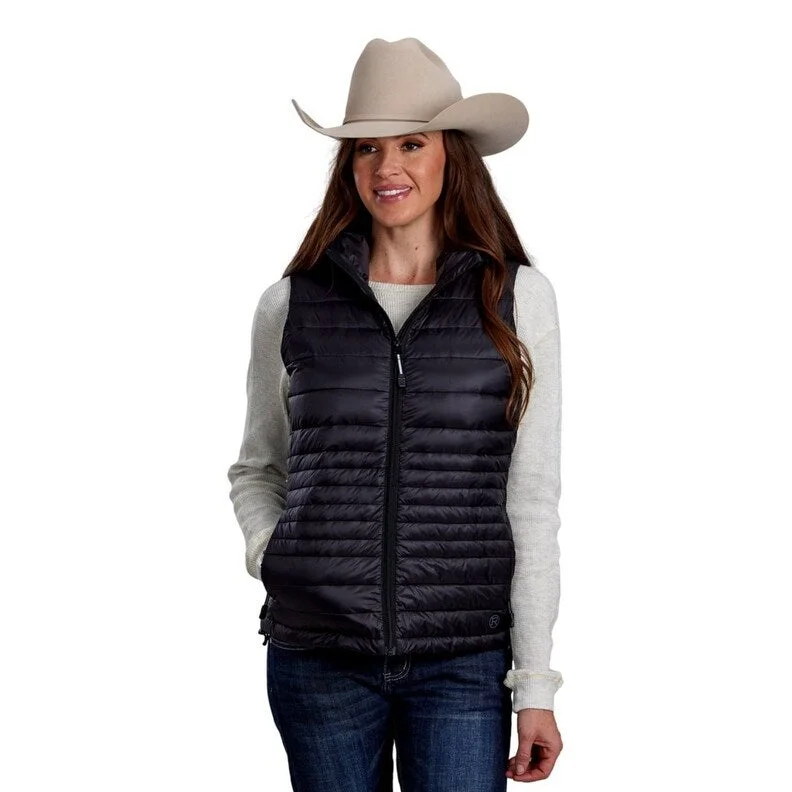 stylish fleece-lined coat for women -Roper Western Vest Womens Quilted Down Zip Black 03-098-0685-6000 BL