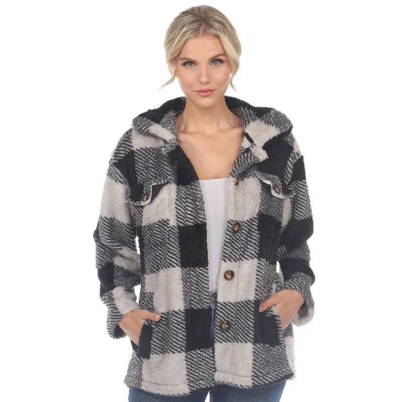 trendy plaid coat for women -White Mark Womens Plaid Shacket 100percent Polyester Lightweight Warm Size S3X