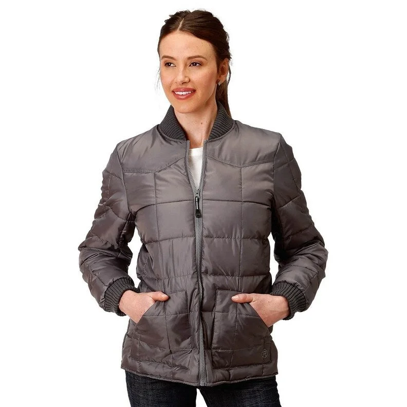 warm alpaca wool coat for ladies -Roper Western Jacket Womens Zipper Quilted Gray 03-098-0761-0527 GY