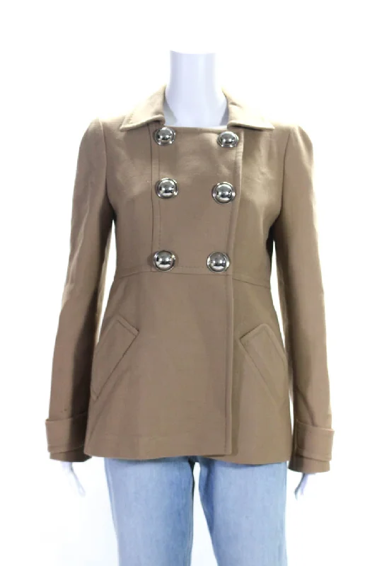 ladies' puffer jacket -Giambattista Valli Womens Double Breasted Collared Jacket Brown Wool