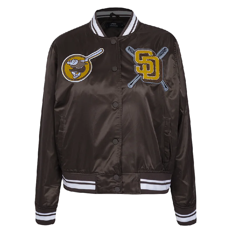 women's sherpa-lined jacket -MLB SAN DIEGO PADRES MASHUP WOMEN'S RIB SATIN JACKET (BROWN)